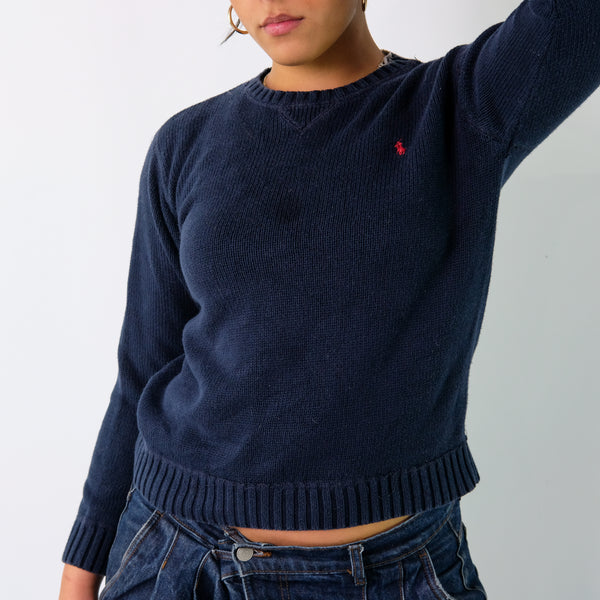 Navy Blue 90s Polo Ralph Lauren Knit Sweatshirt (M)